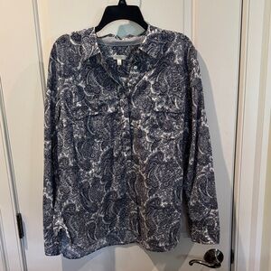 Talbots Women's Black and White Paisley Button Down Shirt